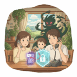 リビングでスマートフォンと固定電話を手に、困惑した表情の夫婦と子供。怪しい影が忍び寄り、デバイスから偽のSMSと電話の波形が発せられる中、セキュリティシールドが家族を守ろうとしている様子。SMSと電話を組み合わせたフィッシング詐欺への注意喚起と家族での対策を示す。