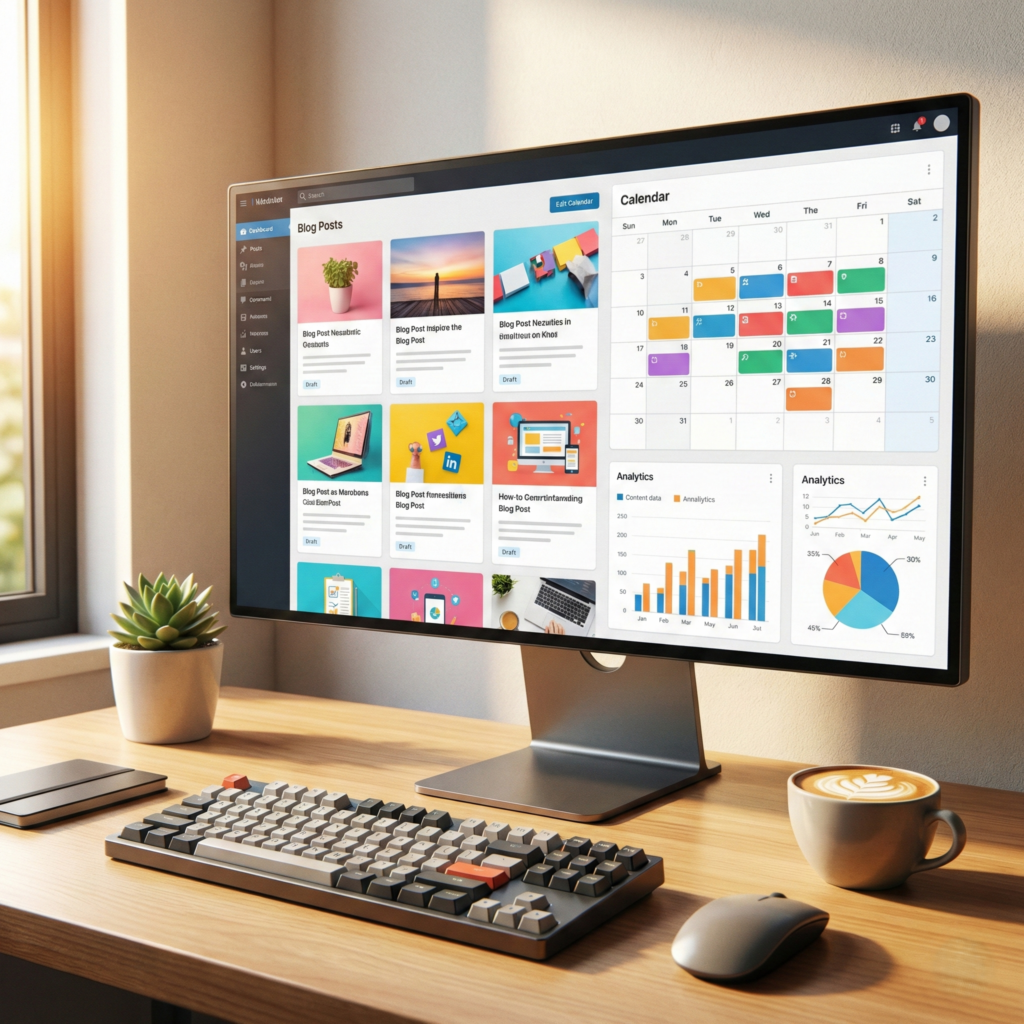 ブログ記事とSNS投稿のスケジュール管理画面 - AI自動コンテンツ生成