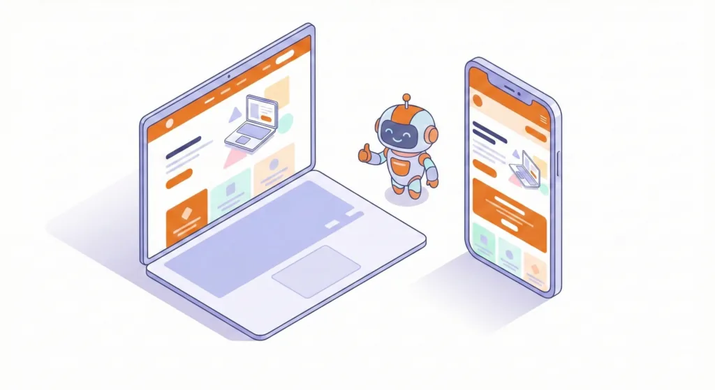 PCとスマートフォンで表示されるレスポンシブWebサイトのイメージ